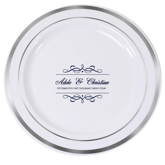 Royal Flourish Framed Names and Text Premium Banded Plastic Plates